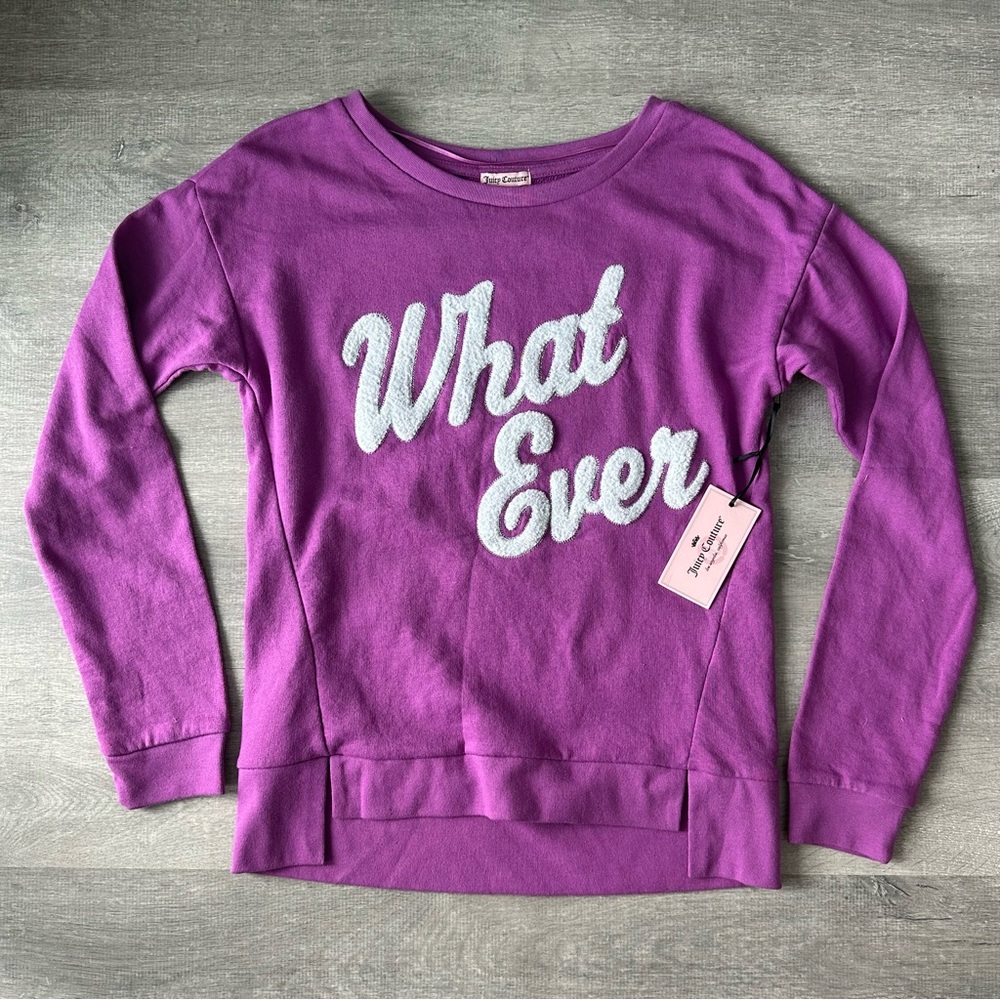 NWT Juicy Couture "What Ever" Chenille Patch Sweatshirt - Small